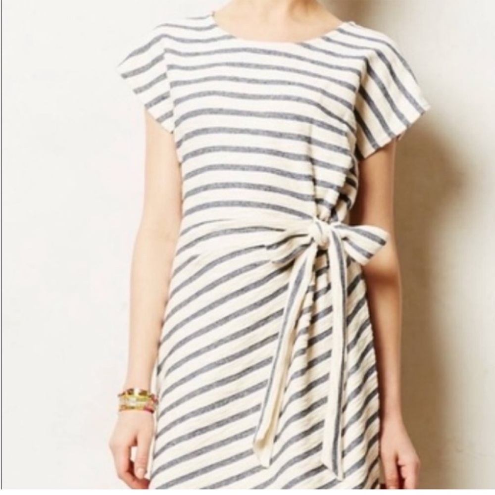 Anthropologie Saturday Sunday Striped Yael Side Tie Dress Shift Terrycloth - Picture 3 of 14